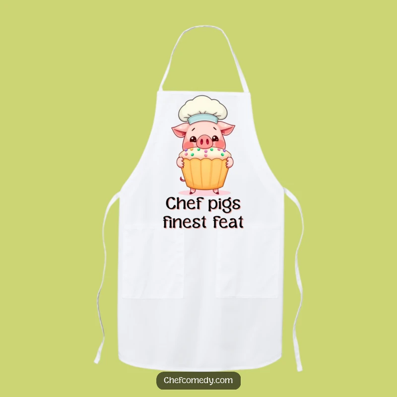 Funny Pig Chef Apron: Chef Pig Presents Giant Cupcake, Protects Clothes with Humor