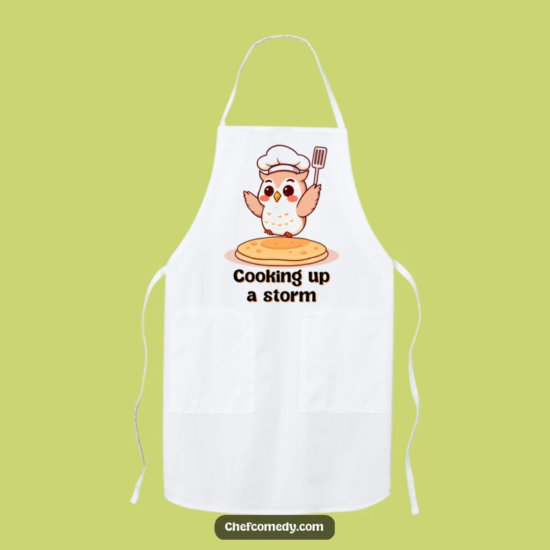 Funny Chef Owl Apron - Pancake Flipping - Whimsical Culinary Kitchen Wear