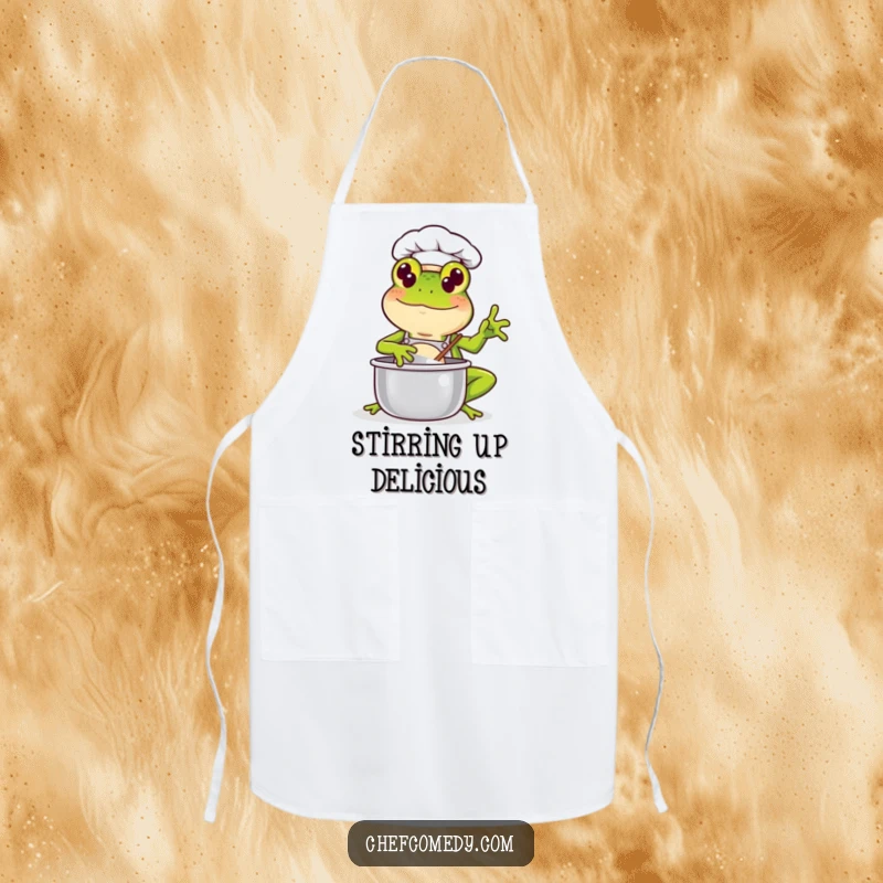 Funny Kawaii Frog Chef Apron: A cute frog chef is ready to cook, designed to bring smiles and keep clothes clean during culinary adventures.