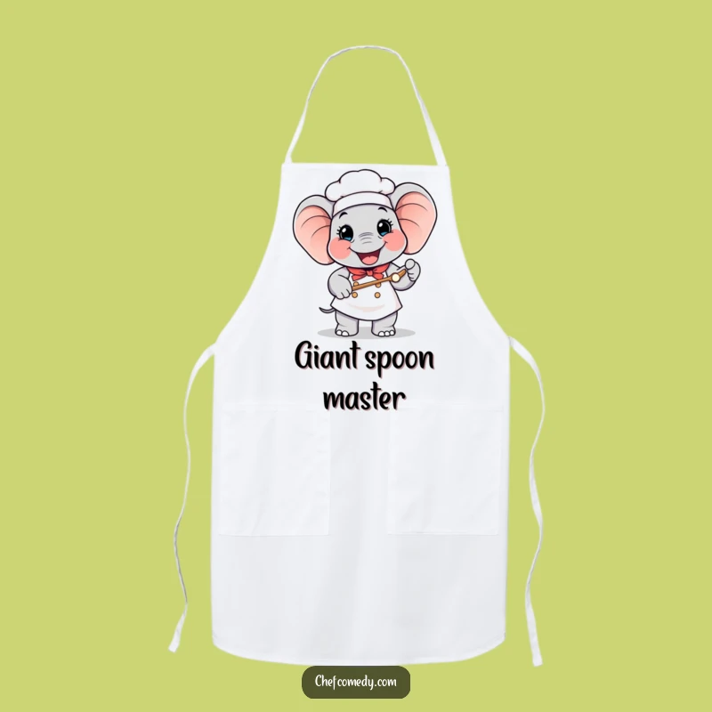 Funny Elephant Chef Apron: Happy Baker Holding Giant Spoon, Kitchen Humor Gift