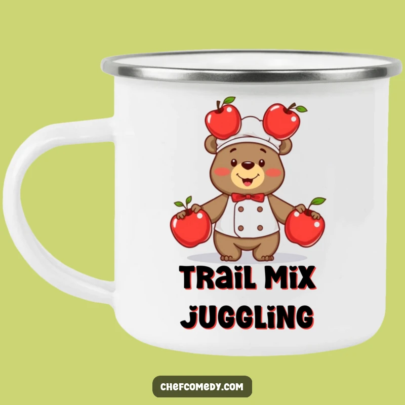 Funny Bear Chef Juggling Apples Camping Mug - Adventure & Laughter Gift