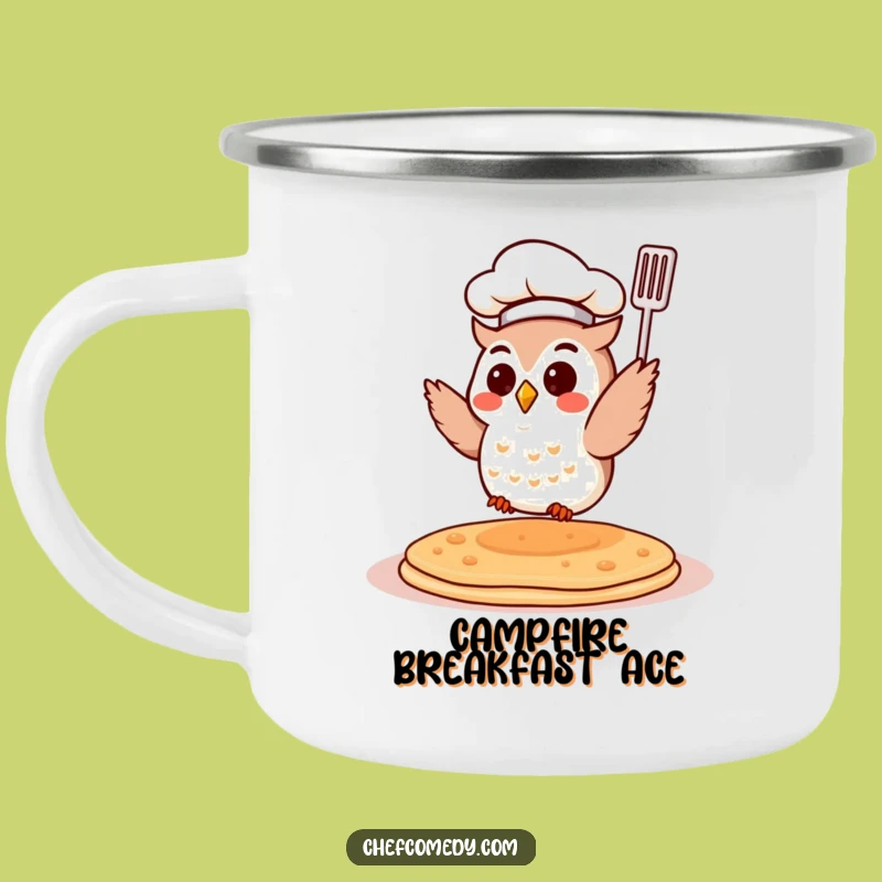 Funny Chef Owl Camping Mug - Pancake Flipping - Whimsical Outdoor Drinkware