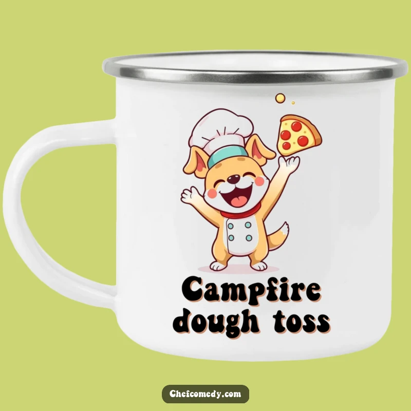 Funny Dog Chef Pizza Dough Camping Mug - Outdoor Fun & Laughter Gift