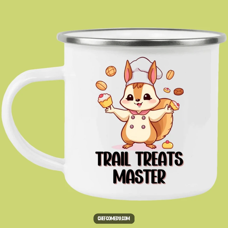 Funny Kawaii Squirrel Chef Camping Mug: Hilarious Juggling Pastries for Outdoors