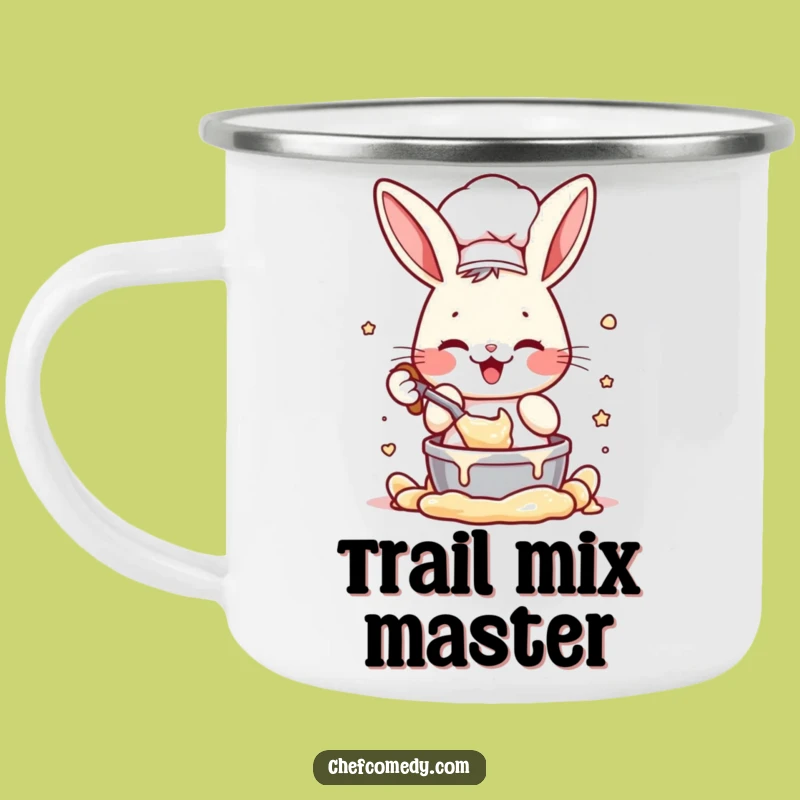 Funny Rabbit Chef Camping Mug: Enthusiastic Batter Mixing, Durable Funny Gift for Outdoor Bakers