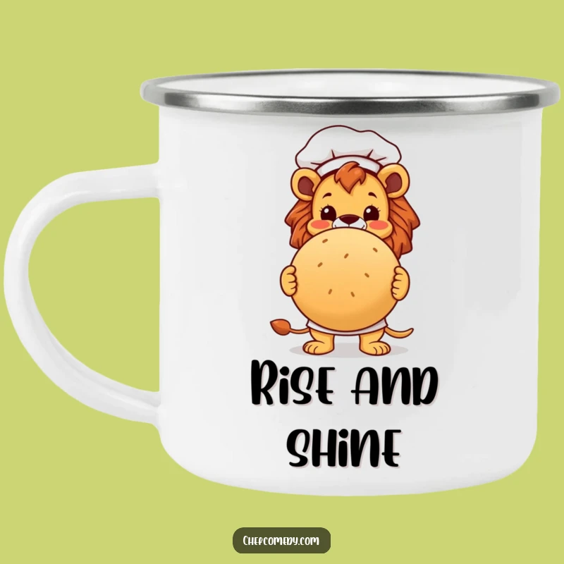 Funny Lion Chef Camping Mug: Rugged Baker with Bread, Perfect Outdoor Funny Gift