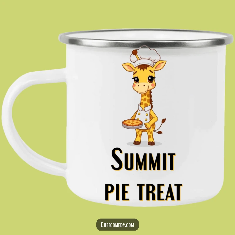 Funny Giraffe Chef Camping Mug: Tall Baker Proudly Holding Pie, Outdoor Humor Gift