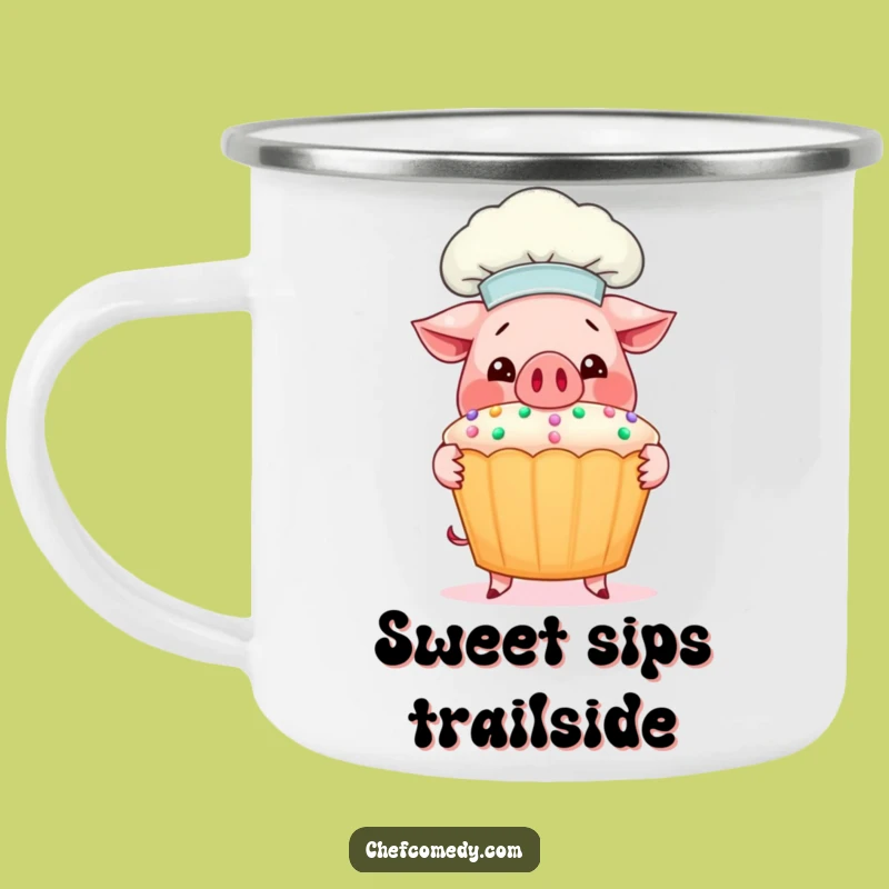 Funny Pig Chef Camping Mug: Sturdy Mug with Pig Chef & Giant Cupcake for Outdoors