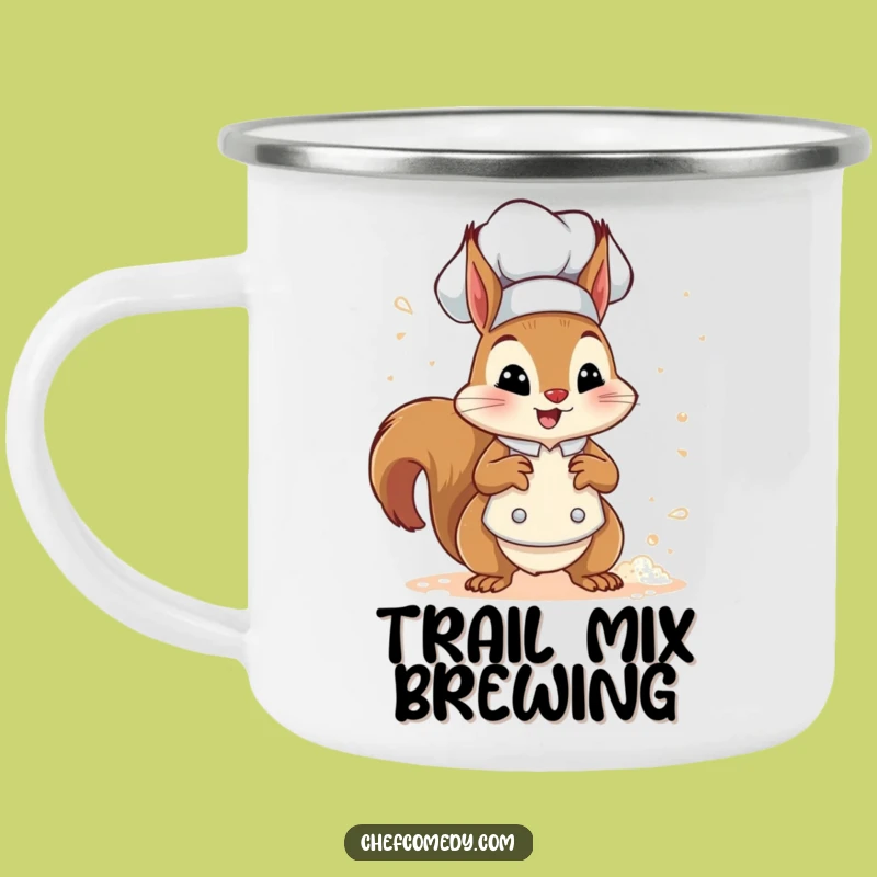 Funny Squirrel Chef Enamel Mug - Adventure-Ready Kitchen Humor