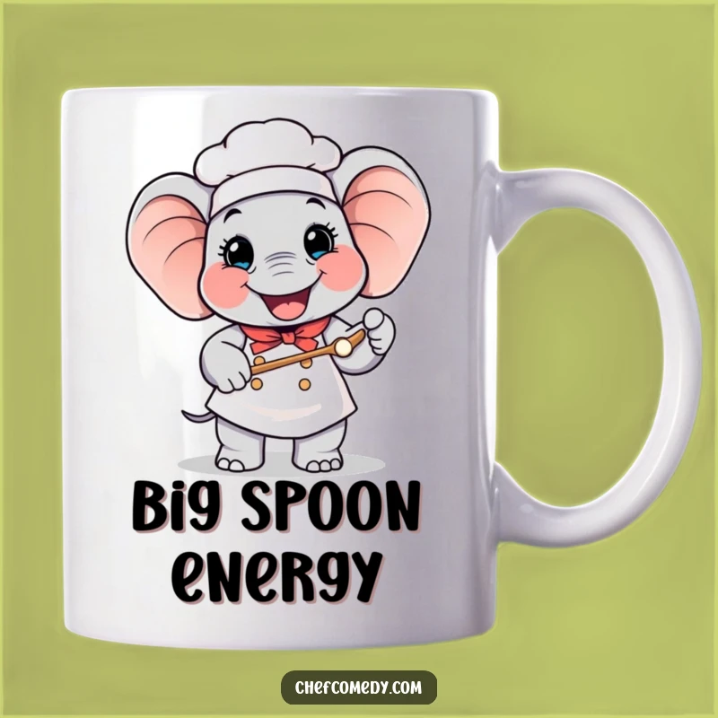 Funny Elephant Chef Mug: Happy Baker Holding Giant Spoon, Perfect Chef Gift