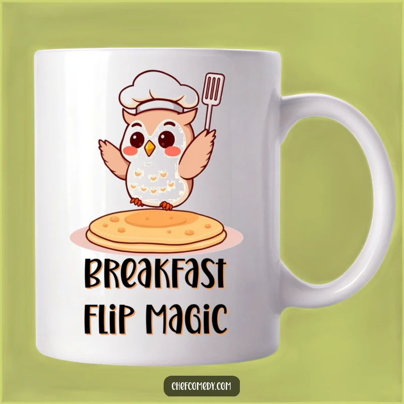 Funny Chef Owl Mug - Pancake Flipping Owl - Whimsical Culinary Masterpiece Gift