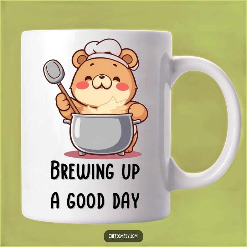 Funny Bear Chef Mug: Enthusiastic Bear Stirs Bubbling Pot, Perfect Funny Gift