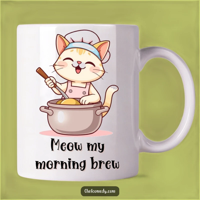 Funny Kawaii Cat Chef Mug - Stirring Giant Pot - Adorable Culinary Companion Gift