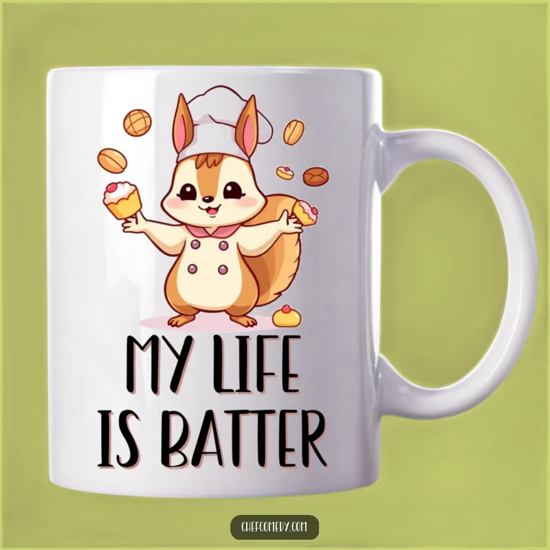 Funny Kawaii Squirrel Chef Mug: A Hilarious Pastry Juggling Gift for Bakers