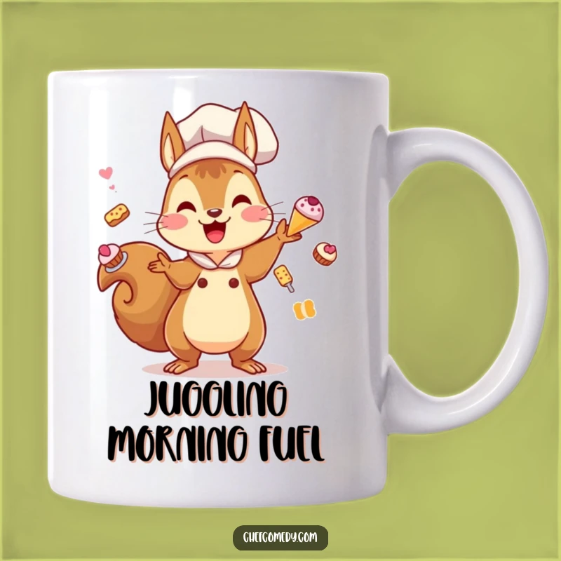 Funny Kawaii Squirrel Chef Mug: Juggling Pastries with Charm, Perfect Humorous Gift!