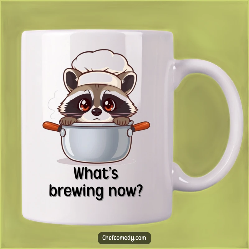 Funny Raccoon Chef Mug - Curious Peek into a Steaming Pot, Hilarious Gift
