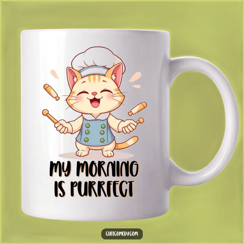 Funny Cat Chef Mug: Giggling Cat Juggles Rolling Pins, Perfect Funny Gift for Cat Lovers