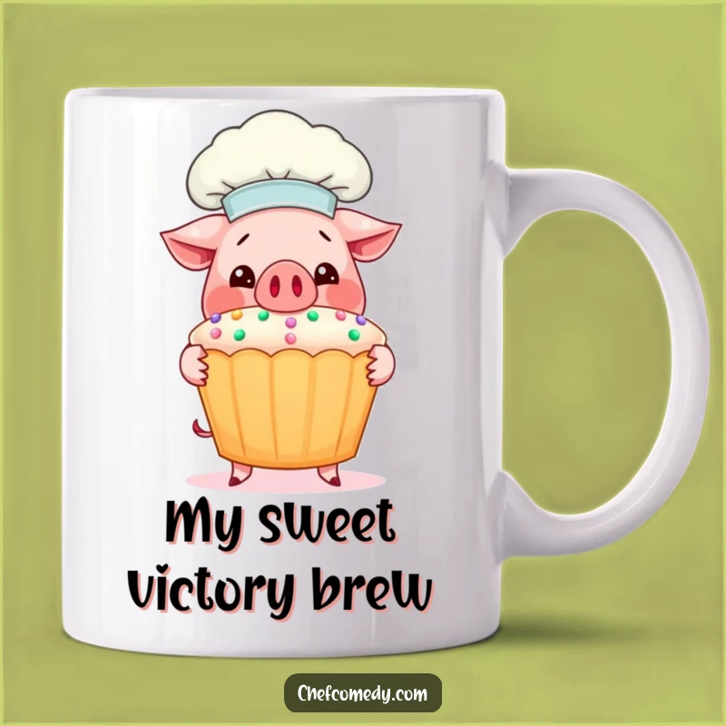 Funny Pig Chef Mug: Adorable Chef Pig Proudly Presents a Giant Cupcake, Perfect Funny Gift