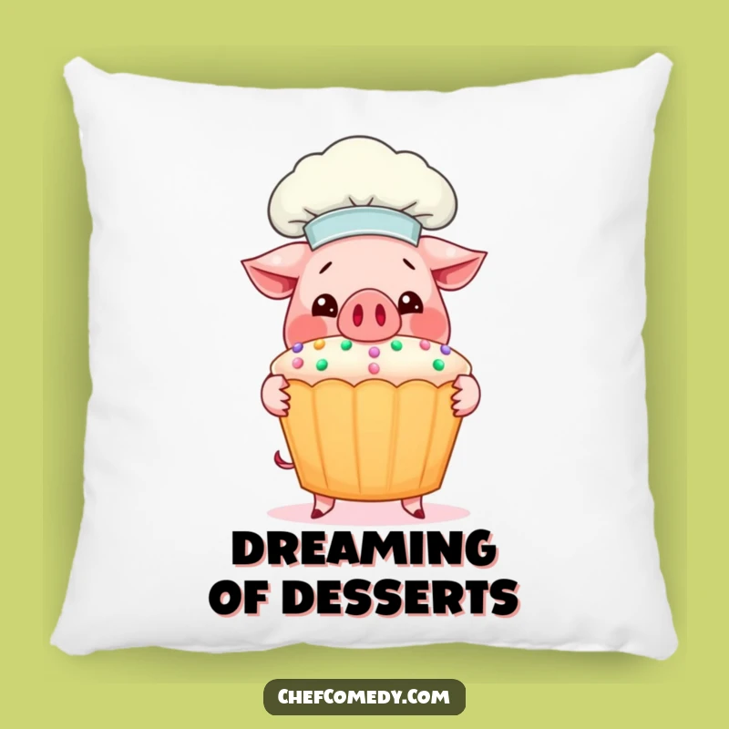 Funny Pig Chef Pillow: Cozy Cushion with Smiling Pig Chef & Giant Cupcake
