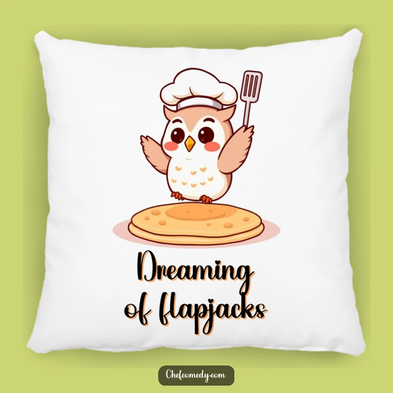 Funny Chef Owl Pillow - Pancake Flipping Comfort - Whimsical Culinary Cushion