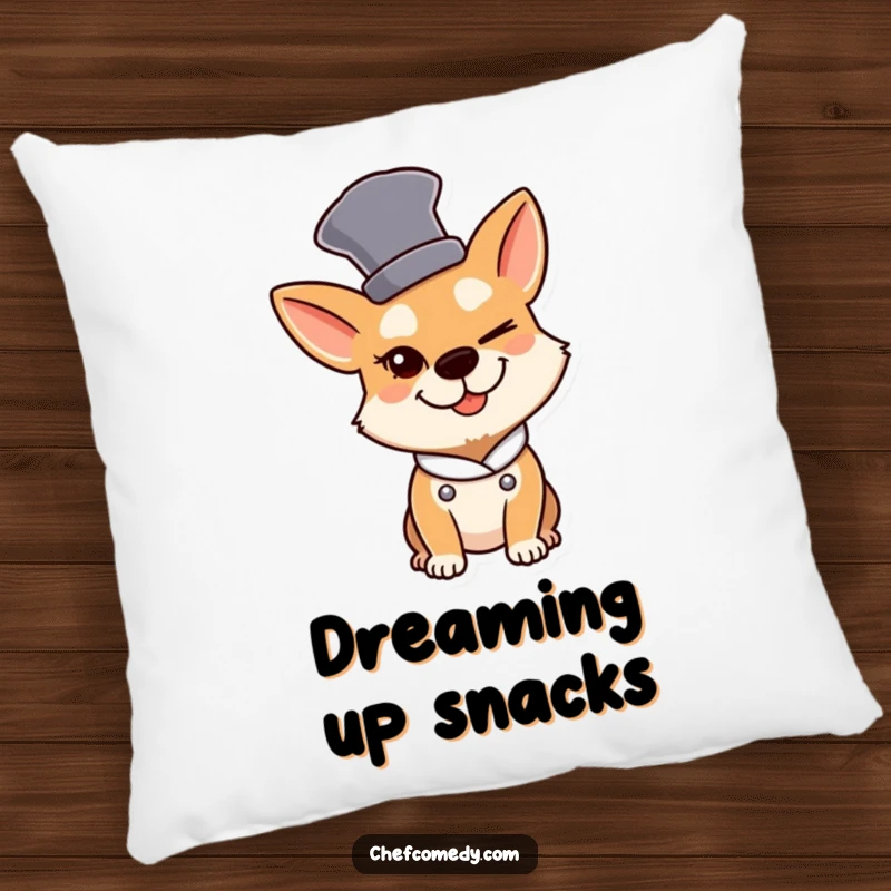 Funny Dog Chef Pillow: A dog chef in a tall hat winks slyly, offering comfort and cheer.