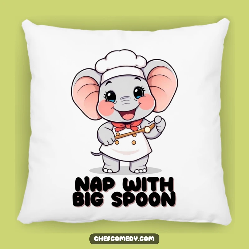 Funny Elephant Chef Pillow: Happy Baker Holding Giant Spoon, Comfy Decor Gift