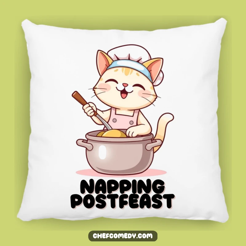 Funny Kawaii Cat Chef Pillow - Giant Pot Stirring - Adorable Culinary Cushion