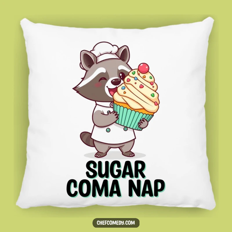 Funny Kawaii Raccoon Chef Pillow: Cupcake Pride, Cozy Decor