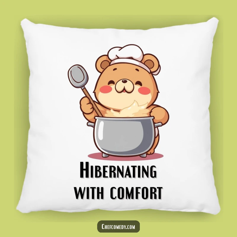 Funny Bear Chef Pillow: Cozy Cushion with Enthusiastic Bear Stirrer