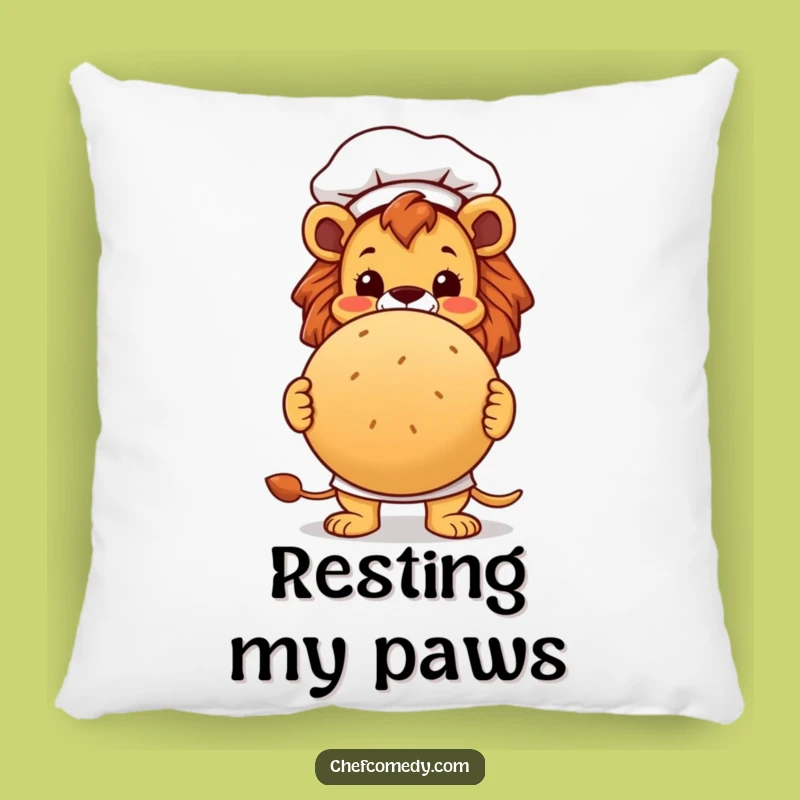Funny Lion Chef Pillow: Comfy Baker with His Bread, Cozy Funny Home Decor Accent