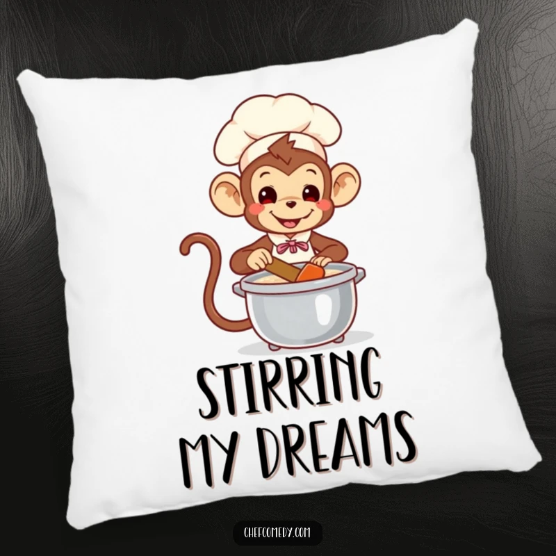 Funny Monkey Chef Pillow: Playful monkey chef stirring a pot, a plush and humorous decorative accent.
