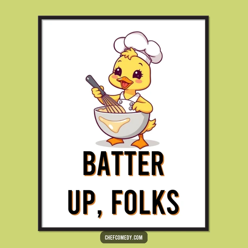 Funny Kawaii Duck Chef Digital Art: Bring Energetic Baking Joy to Your Walls