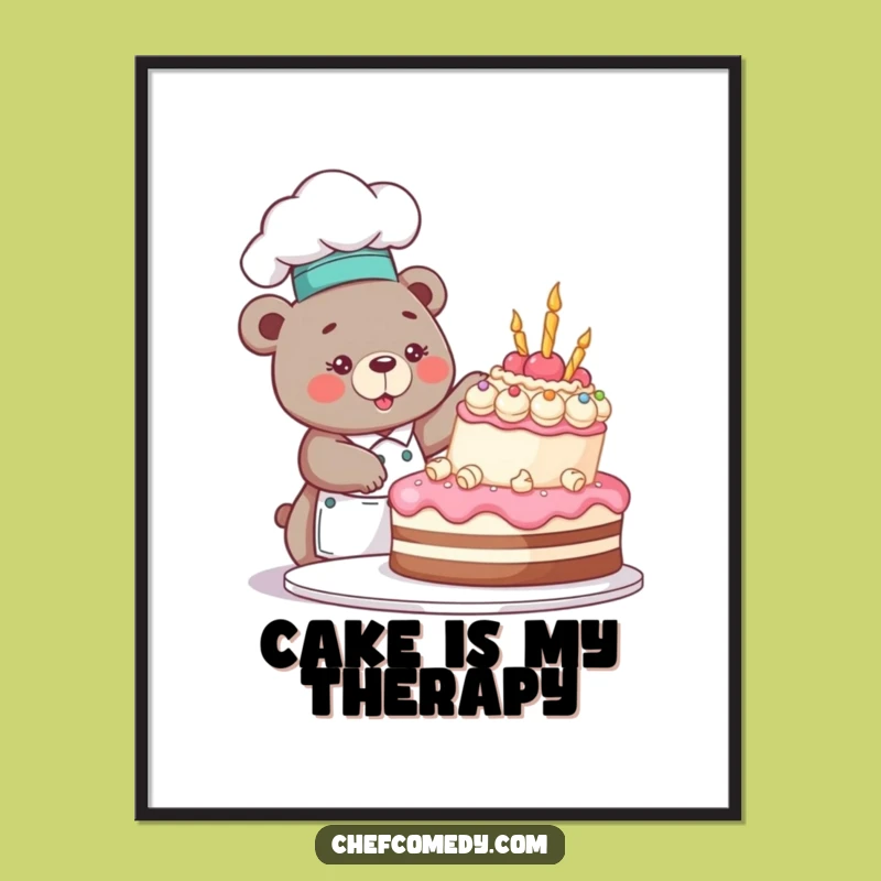 Funny Bear Chef Digital Art: Hilarious Cake Decorating Print for Walls