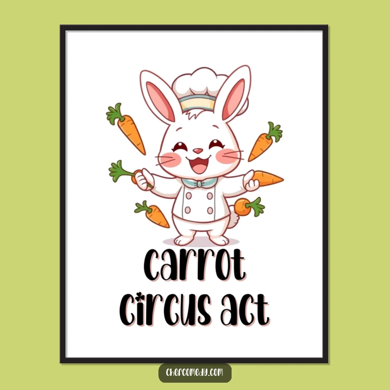 Funny Rabbit Chef Digital Art Print: Juggling Carrots Fun, Instant Kitchen Decor