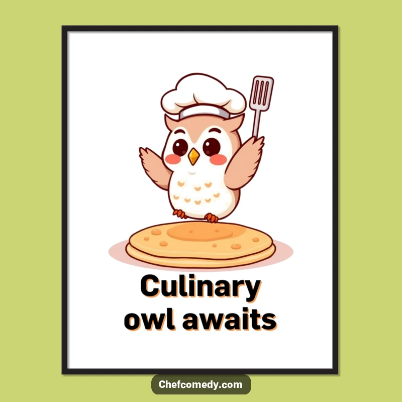 Funny Chef Owl Digital Print - Pancake Flipping - Instant Whimsical Art