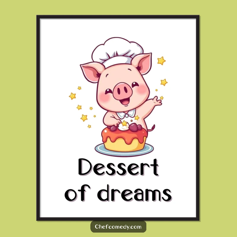 Funny Pig Chef Digital Art: Dessert Sprinkling Print, Instant Download Funny Giftable Decor