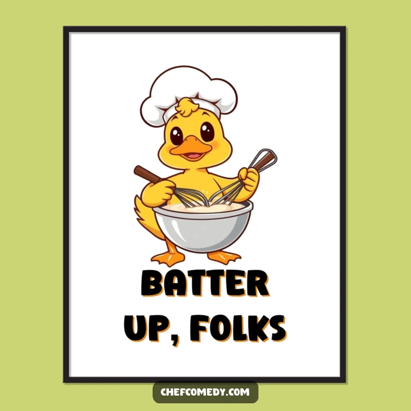 Funny Duck Chef Whisking Digital Print - Instant Charming Baking Art