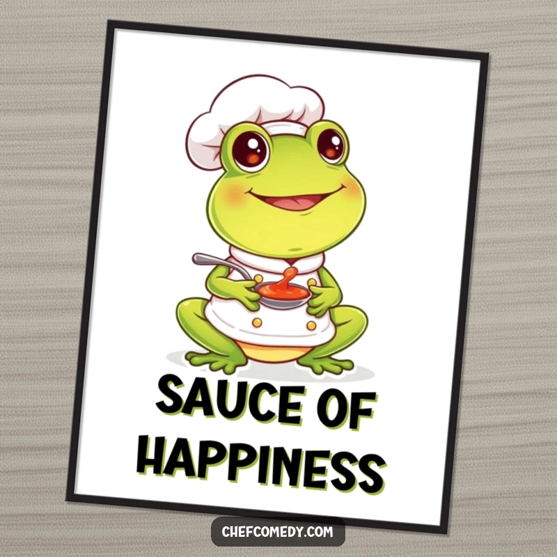 Downloadable funny frog chef art of a character happily tasting sauce with a smile, ideal for instant decor.