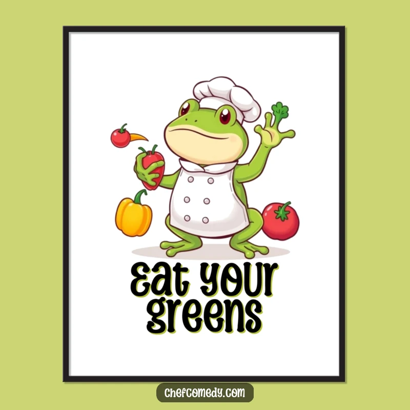 Funny Frog Chef Digital Art: Whimsical Juggling Vegetable Print for Walls