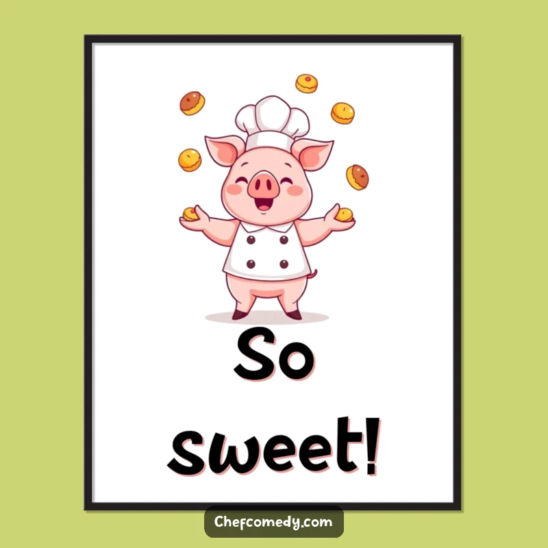 Funny Kawaii Pig Chef Digital Art: Pastry Juggling Instant Print for Bakers