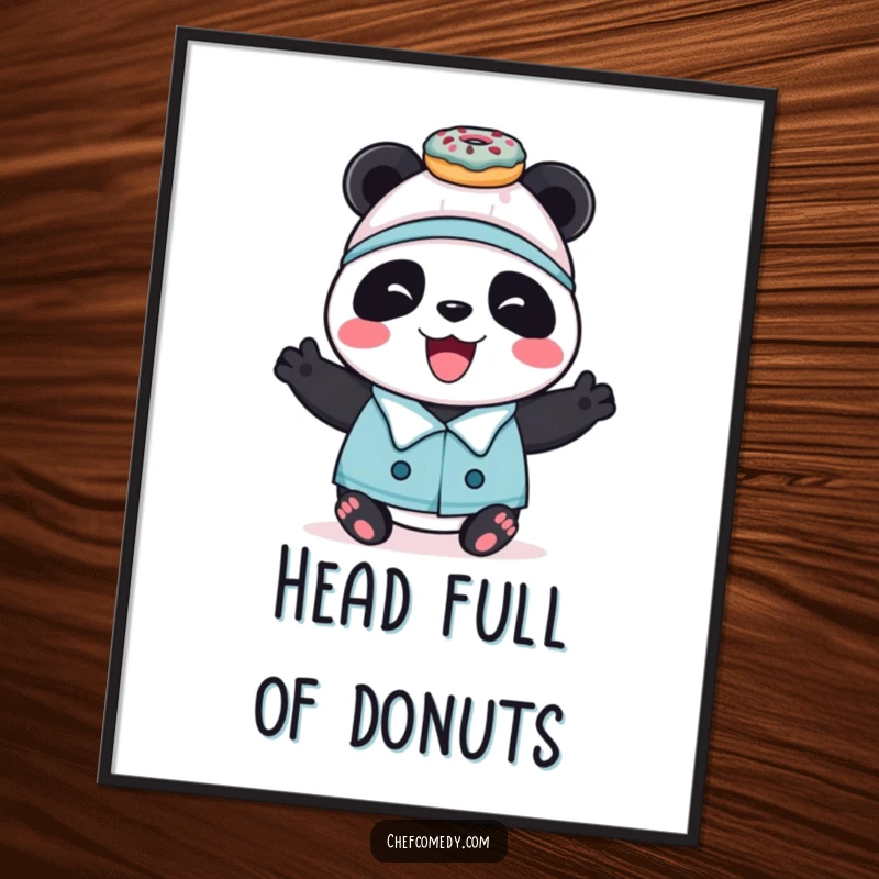 Downloadable funny panda chef art of a character balancing donuts, ideal for instant sweet decor.