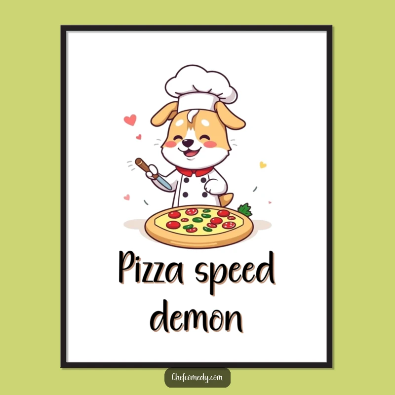 Funny Kawaii Dog Chef Digital Art: Bring Speedy Pizza Joy to Your Walls