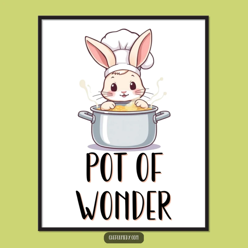 Funny Rabbit Chef Peeking Pot Digital Art - Instant Whimsical Decor Gift