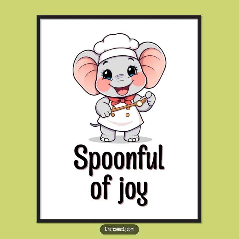 Funny Elephant Chef Digital Art: Happy Baker Holding Giant Spoon, Instant Download Art