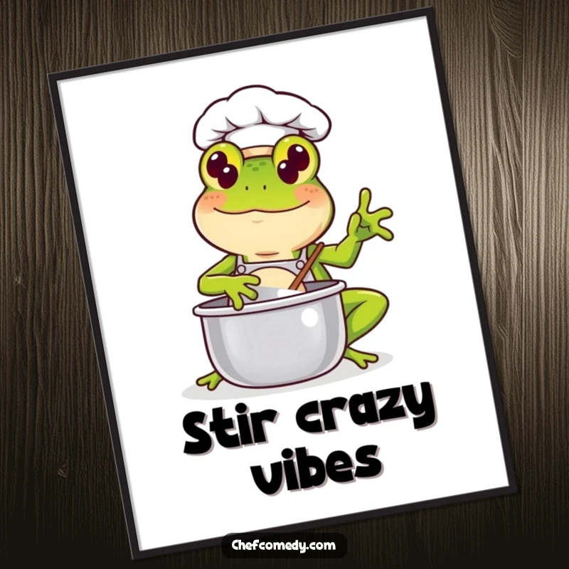 Funny Kawaii Frog Chef Digital Art Print: A cheerful frog chef stirring a pot, ready to add a delightful and humorous touch to digital or printed decor.