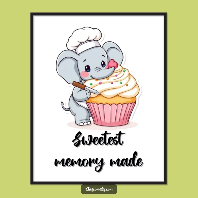 Funny Elephant Chef Cupcake Digital Print - Instant Sweet Wall Art