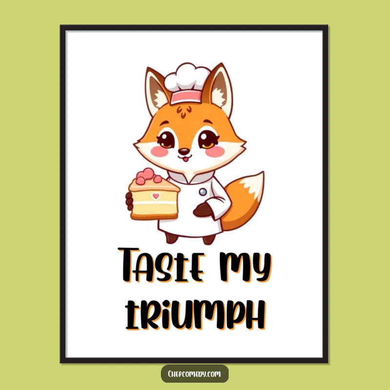 Funny Fox Chef Digital Art: Proud Cake Presenting Character, Elegant Funny Gift for Walls