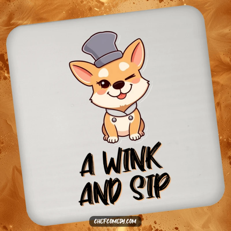 Funny Dog Chef Coasters: A dog chef in a tall hat winks slyly, adding humor to drink service.