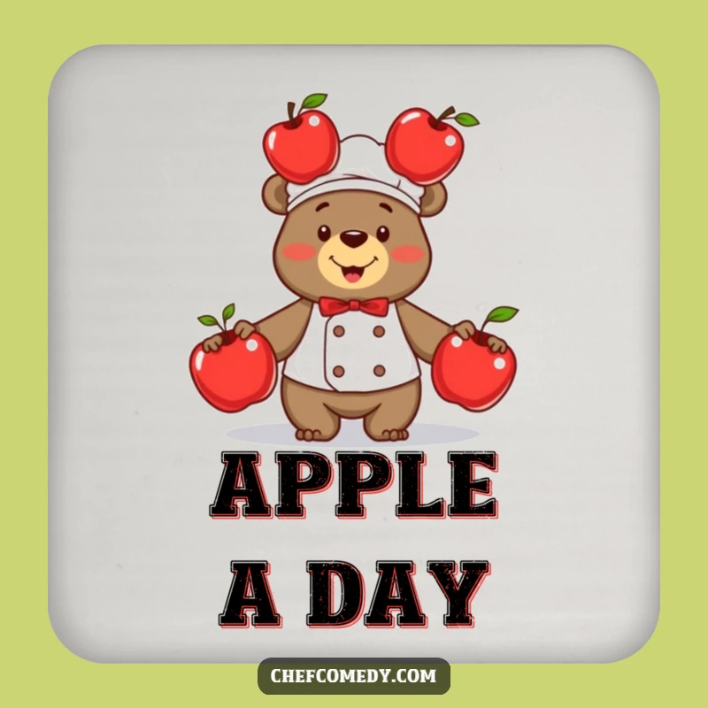 Funny Bear Chef Juggling Apples Drink Coaster - Protect Surfaces with Humor Gift