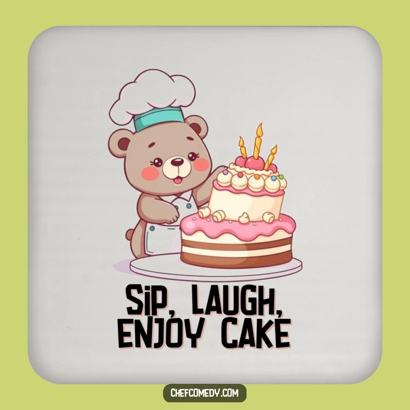 Funny Bear Chef Coasters: Protect Furniture with Hilarious Cake Art
